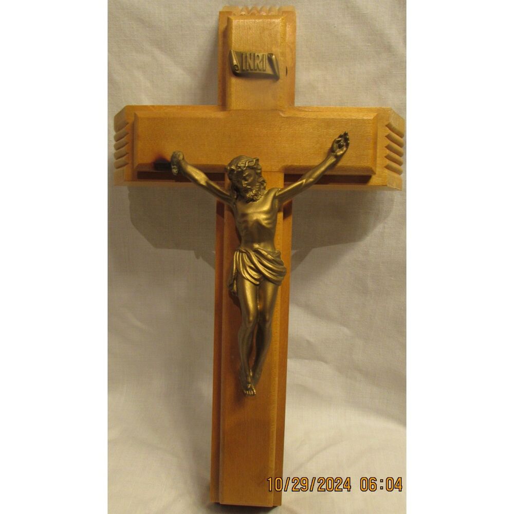 Catholic vintage Sick Call wooden Cross Last Rites Religious Jesus instructions